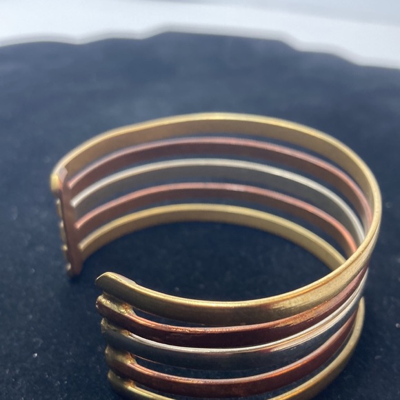 Mixed Metal Tone Stacked Look Cuff Bracelet Silver Gold Bronze - Picture 11 of 15
